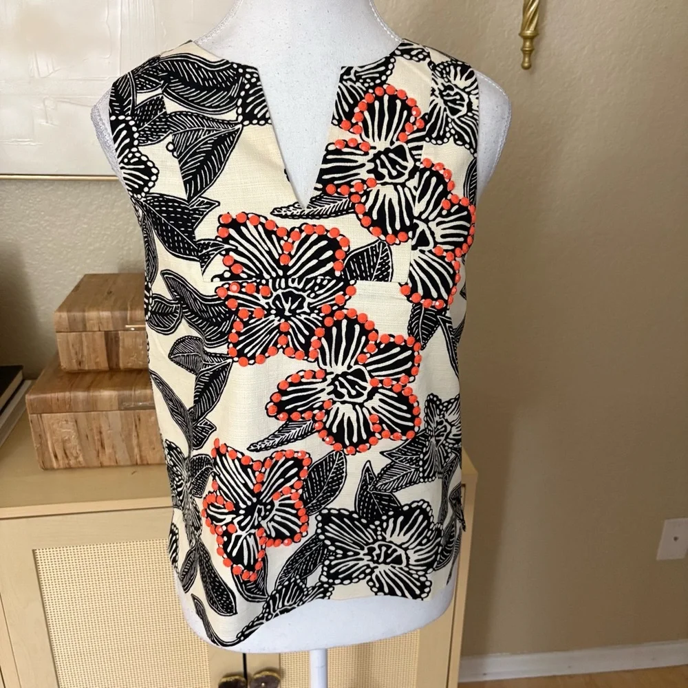 J CREW Notched Shell Polynesian Beaded Top‎ Size 0